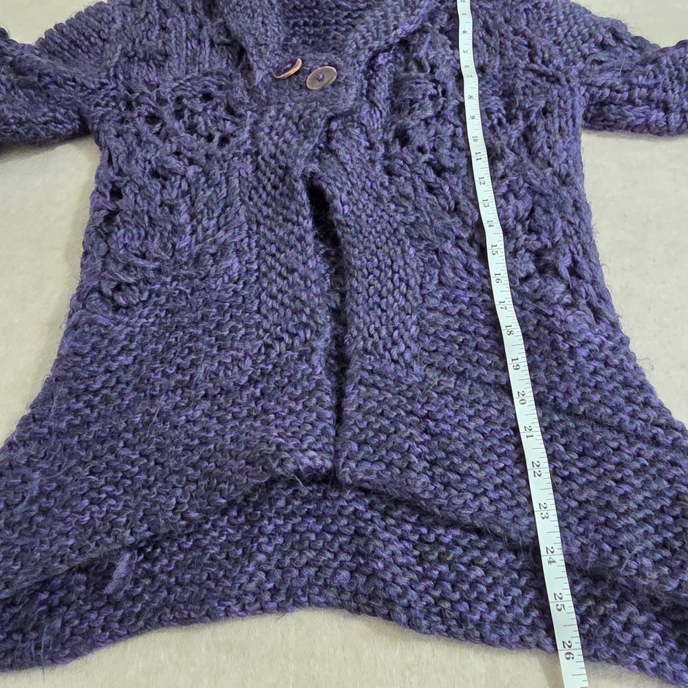Hand knit Chunky Split Sweater Sz M Purple Asymmetric Whimsigoth Cottage Fairy - Picture 10 of 12